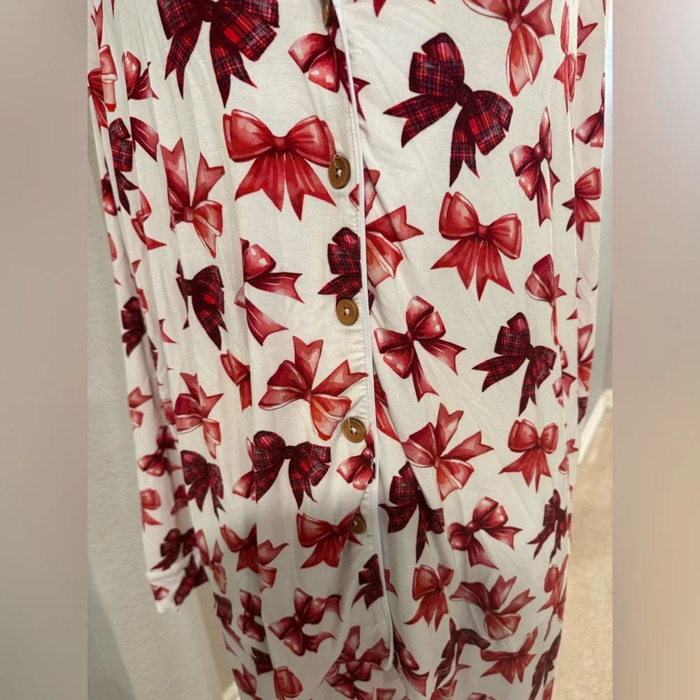 NWT Posh Peanut Holiday Christmas Red Bow Women’s Luxe Pajama Pant Set w/ Pocket - Picture 9 of 16